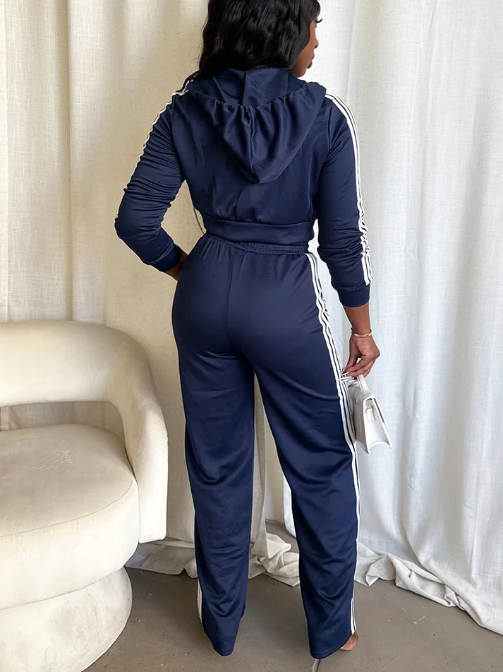 Stripes Crop Hoodie & Wide Pants Sets