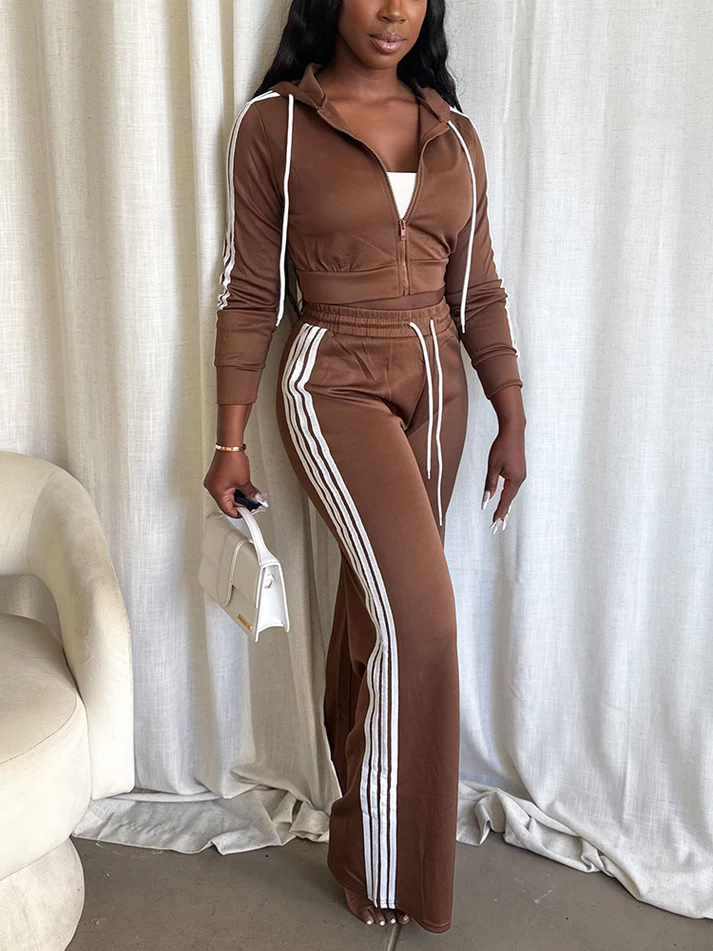 Stripes Crop Hoodie & Wide Pants Sets