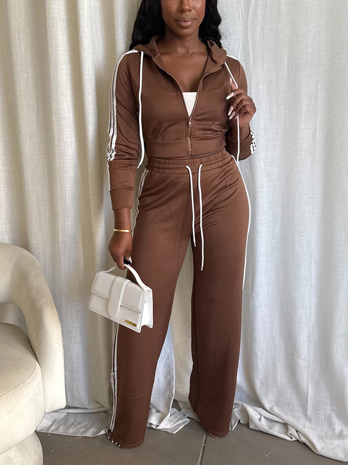 Stripes Crop Hoodie & Wide Pants Sets