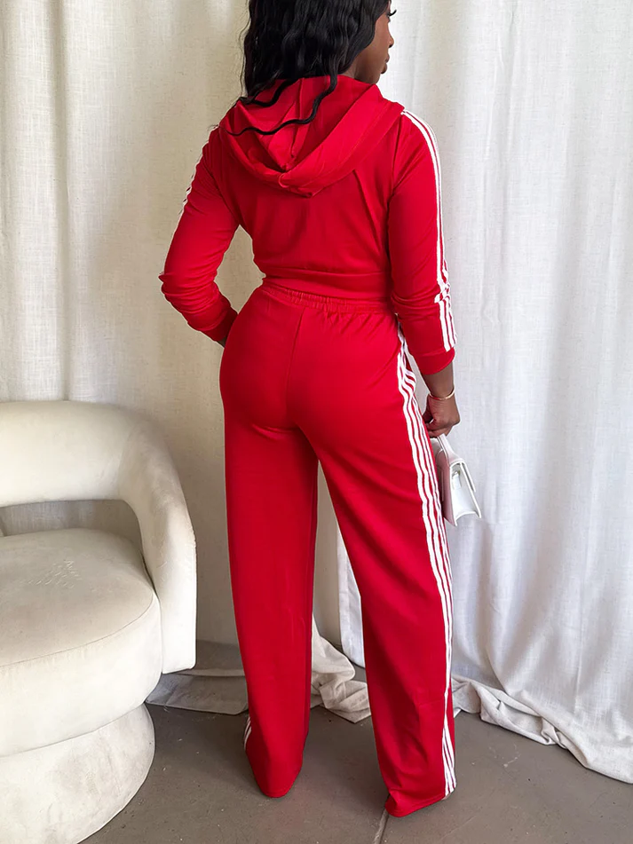 Stripes Crop Hoodie & Wide Pants Sets
