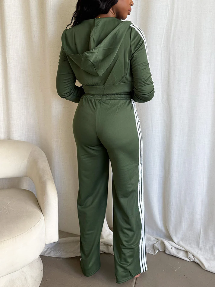 Stripes Crop Hoodie & Wide Pants Sets