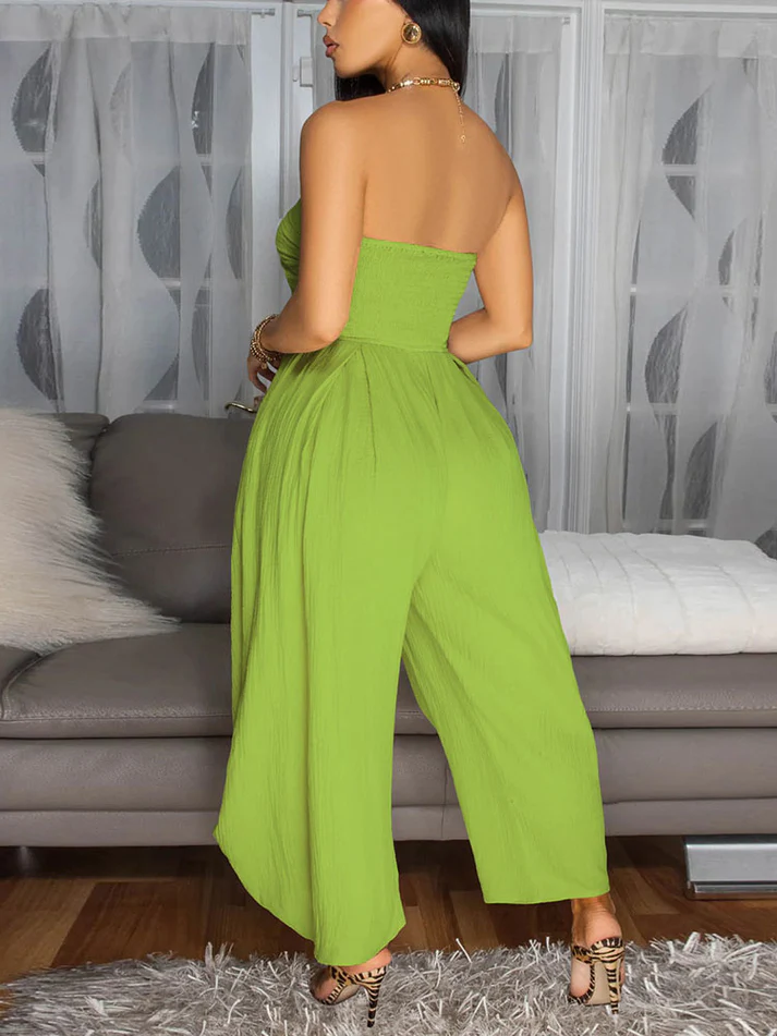 Brunch Tie-Front Strapless Jumpsuits