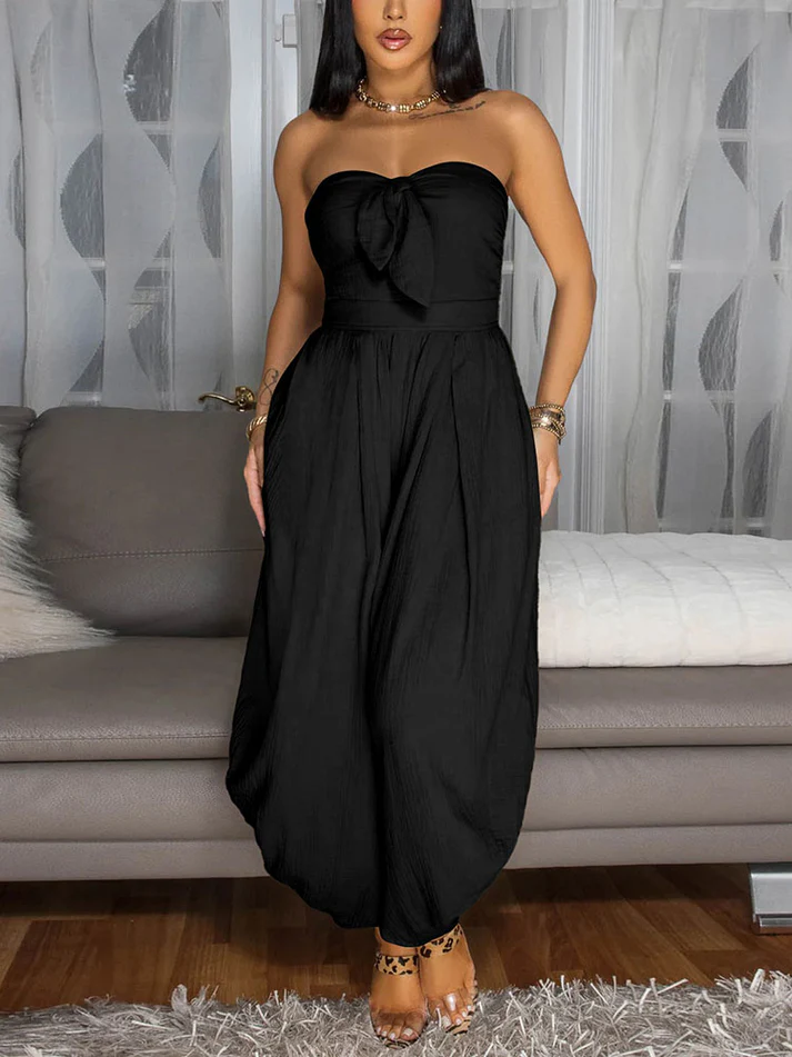 Brunch Tie-Front Strapless Jumpsuits