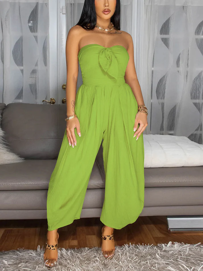Brunch Tie-Front Strapless Jumpsuits