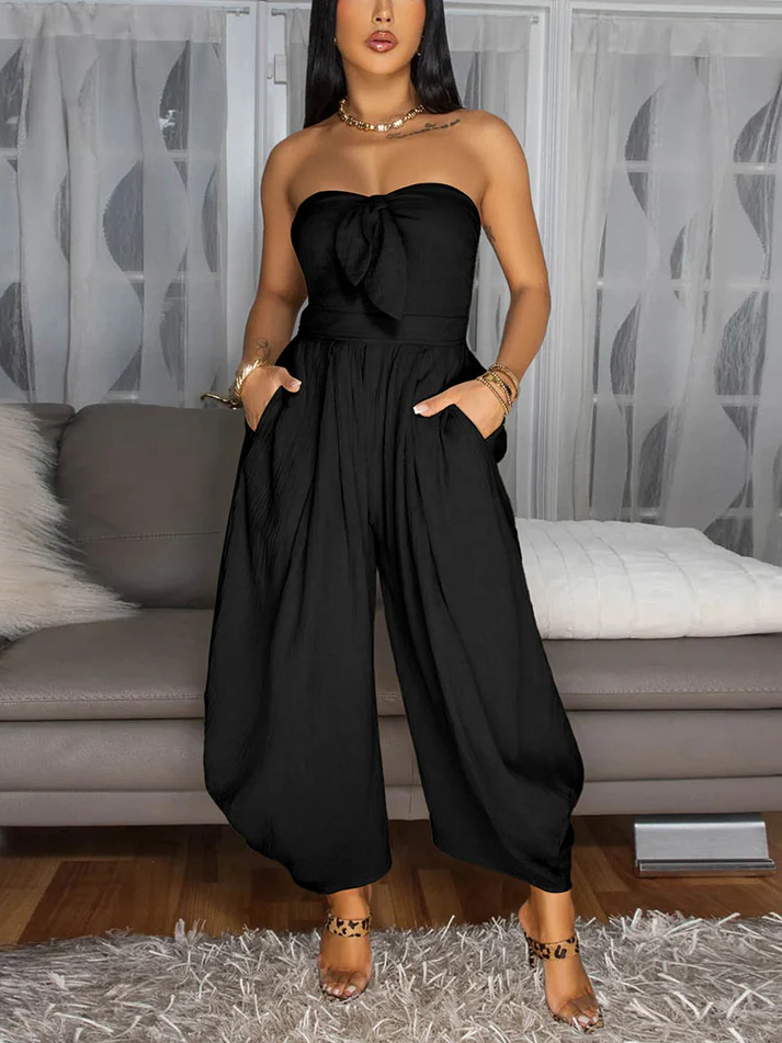 Brunch Tie-Front Strapless Jumpsuits