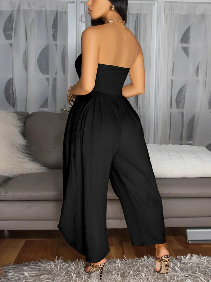 Brunch Tie-Front Strapless Jumpsuits