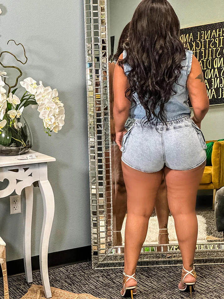 Denim Cargo Vest Shorts Sets