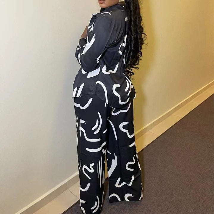 Printed Long-Sleeve High-Waisted Trouser Sets