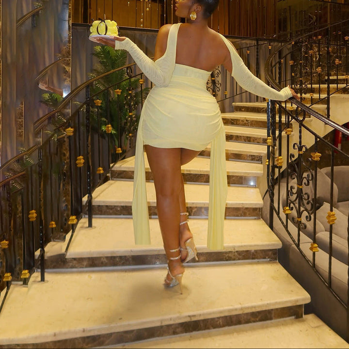 Off-the-Shoulder Ruffled Bow Short Dresses