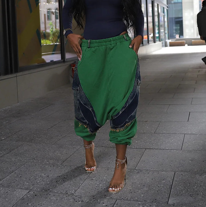 Patchwork Denim Harem Pants