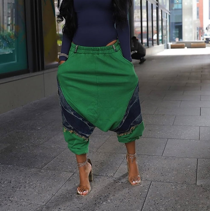 Patchwork Denim Harem Pants