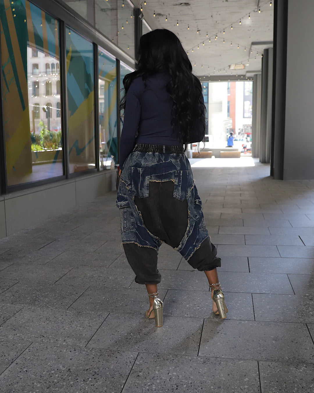 Patchwork Denim Harem Pants