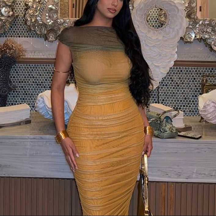 Color-Blocked Ruffled Ombre Dresses