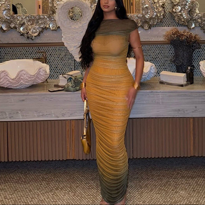 Color-Blocked Ruffled Ombre Dresses