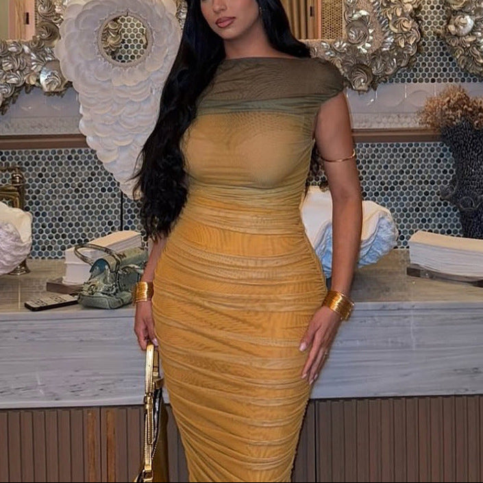 Color-Blocked Ruffled Ombre Dresses