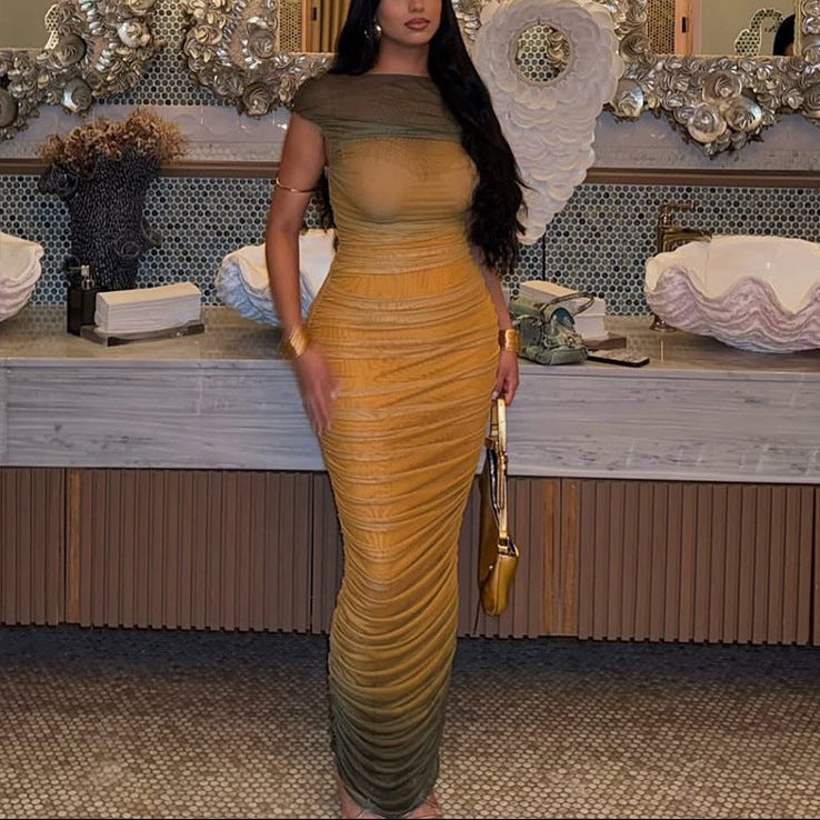 Color-Blocked Ruffled Ombre Dresses