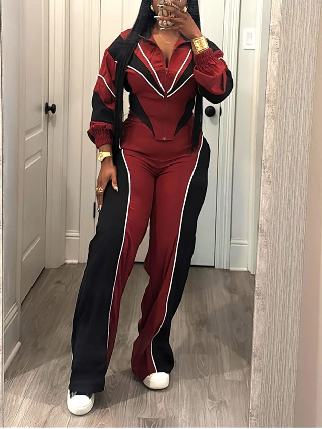 Colorblock Cropped Jackets and Track Pant Sets