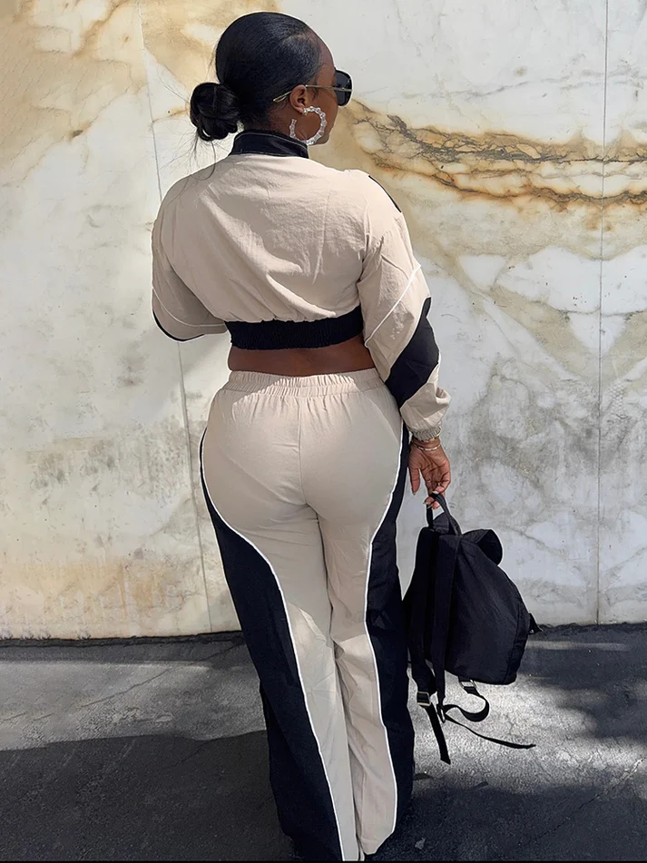 Colorblock Cropped Jackets and Track Pant Sets