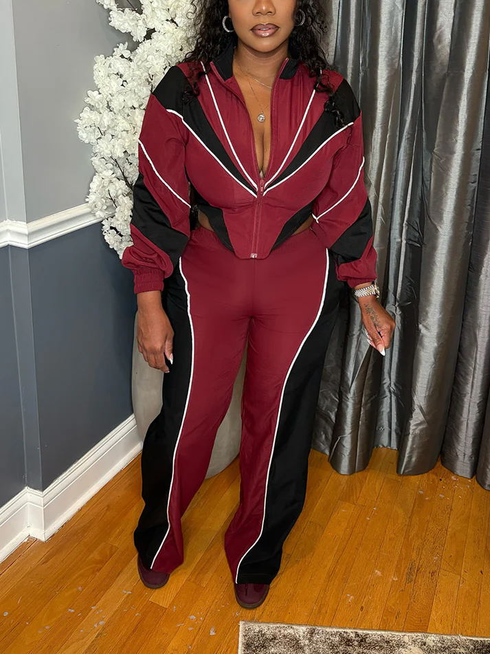 Colorblock Cropped Jackets and Track Pant Sets