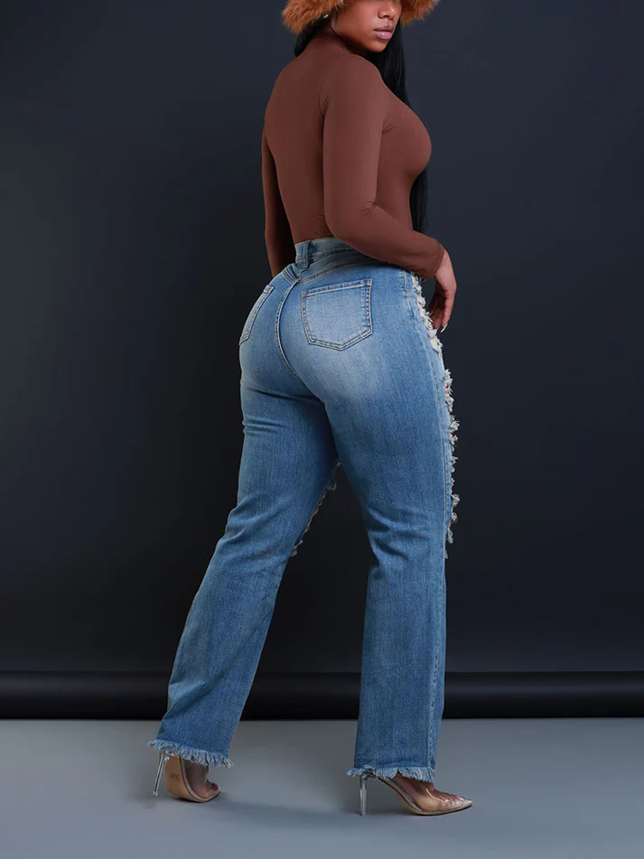 Distressed Asymmetrical Zip Jeans