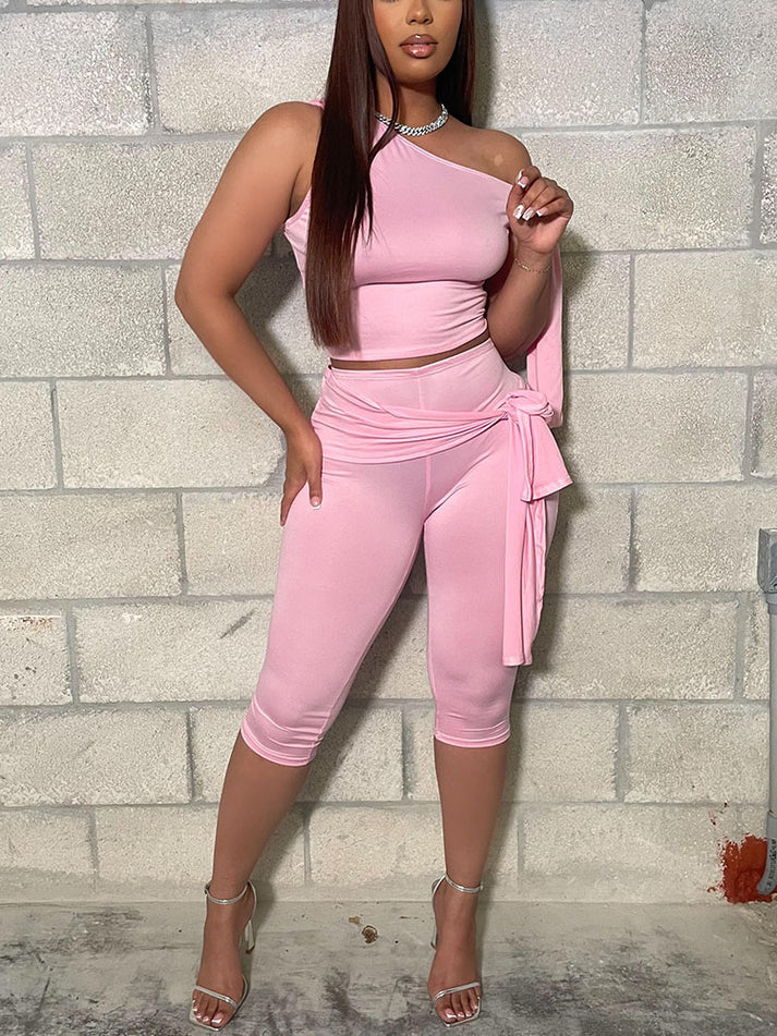 Tie-Up Top And Capri Leggings Sets