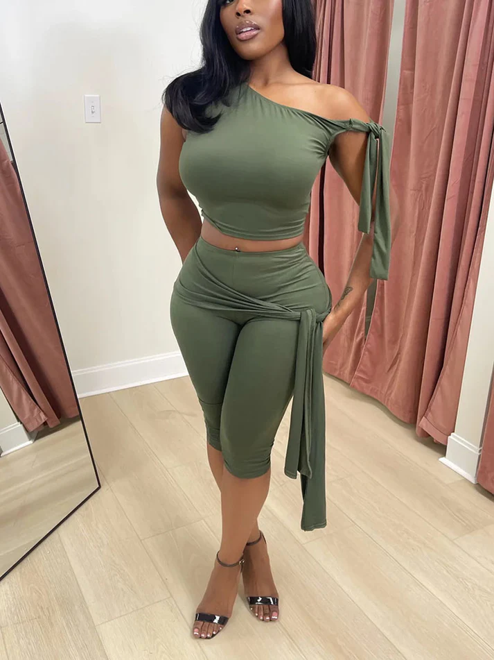 Tie-Up Top And Capri Leggings Sets