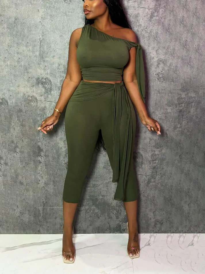 Tie-Up Top And Capri Leggings Sets