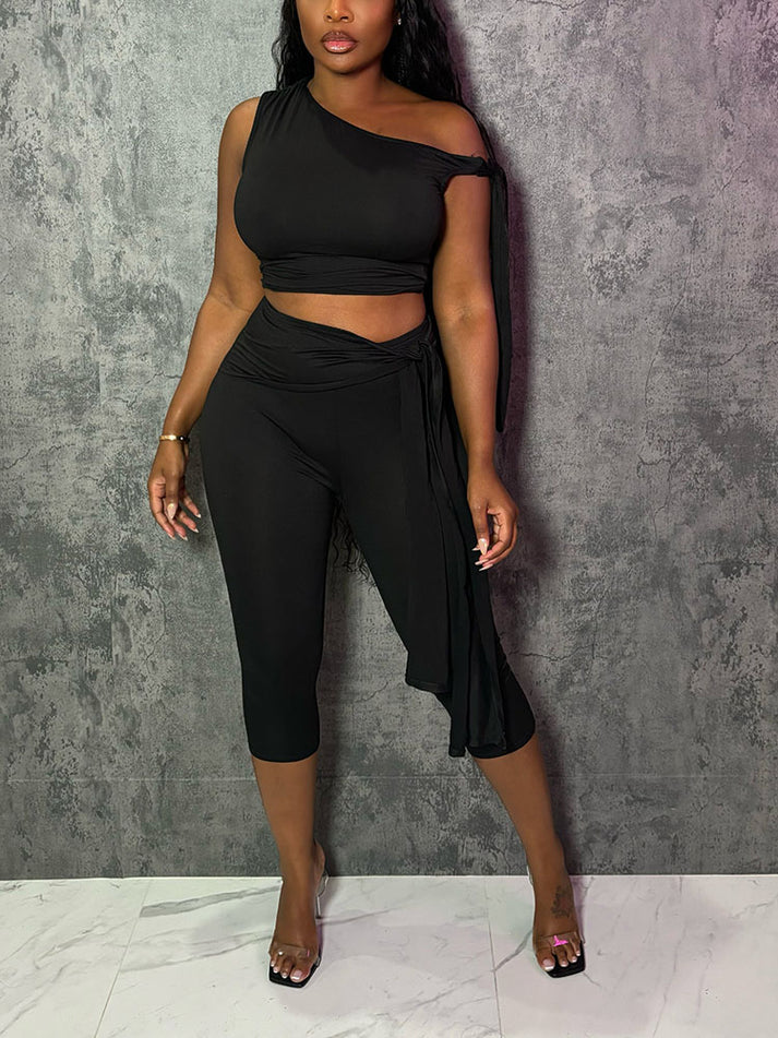 Tie-Up Top And Capri Leggings Sets