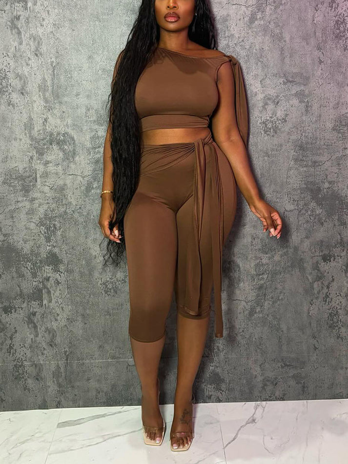 Tie-Up Top And Capri Leggings Sets