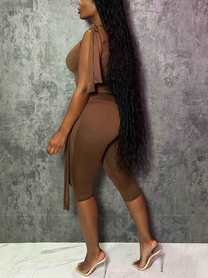 Tie-Up Top And Capri Leggings Sets