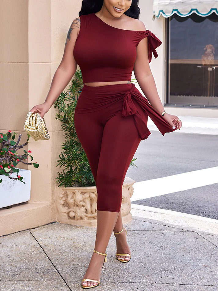 Tie-Up Top And Capri Leggings Sets