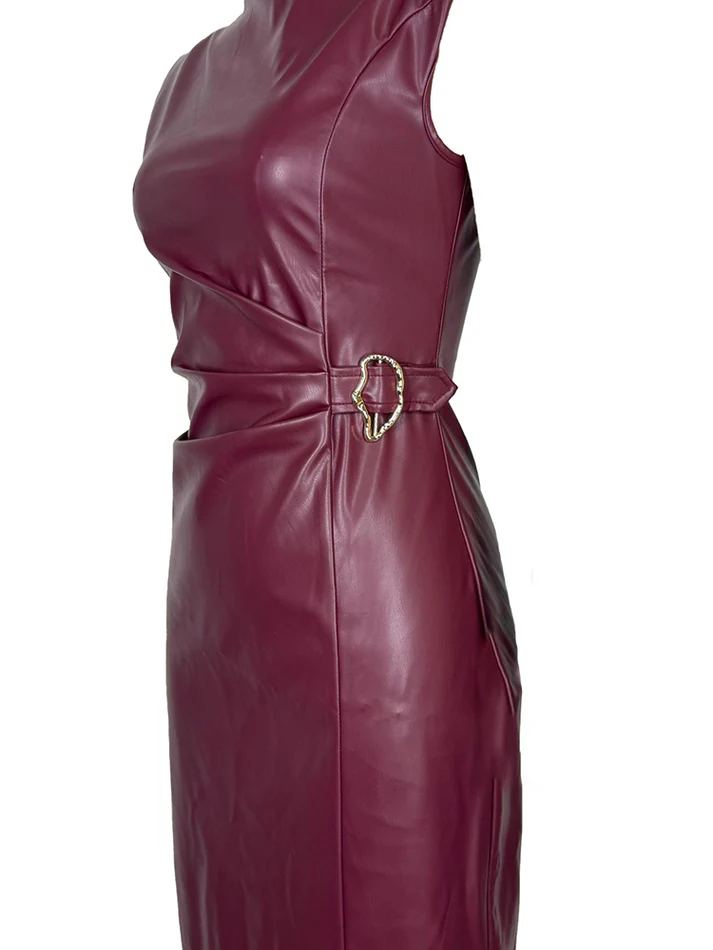 Faux Leather Metallic Decor Dresses