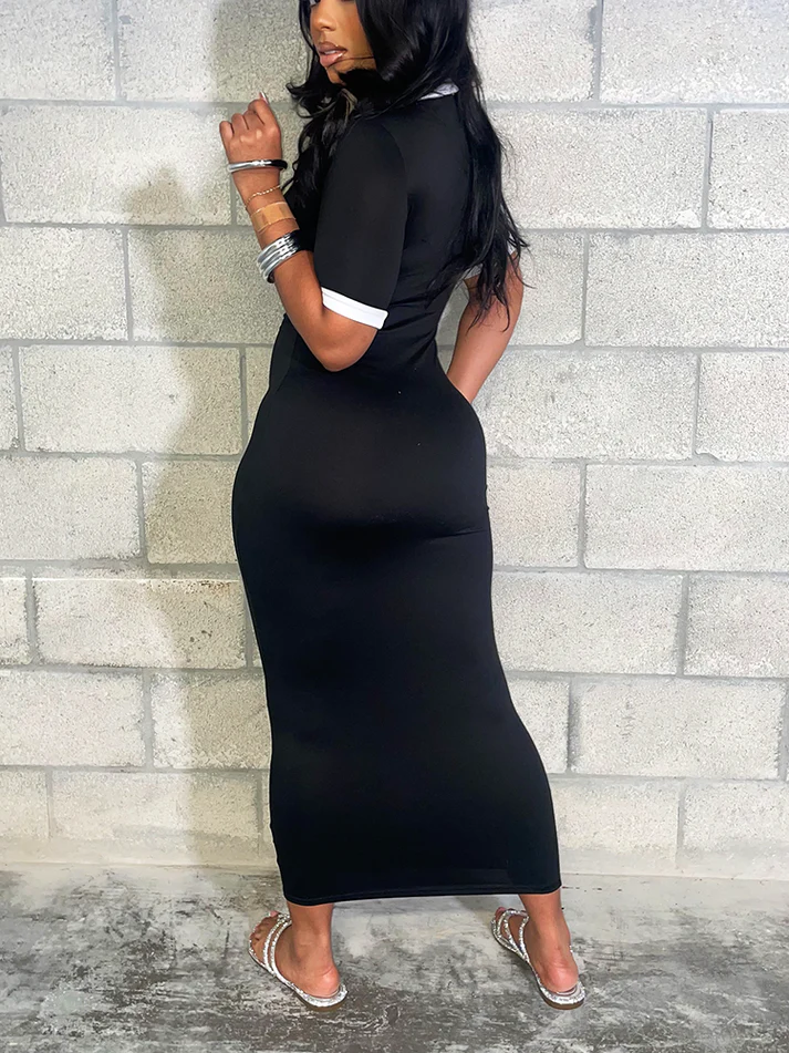 Contrast Polo Bodycon Maxi Dresses