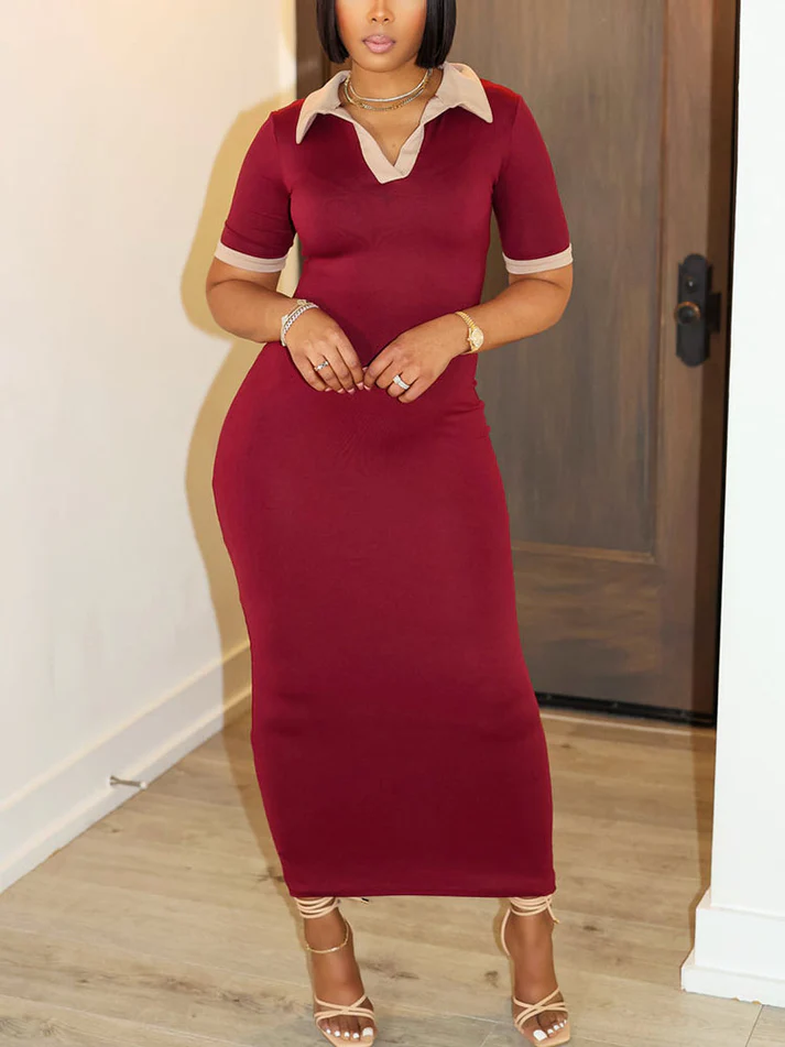 Contrast Polo Bodycon Maxi Dresses