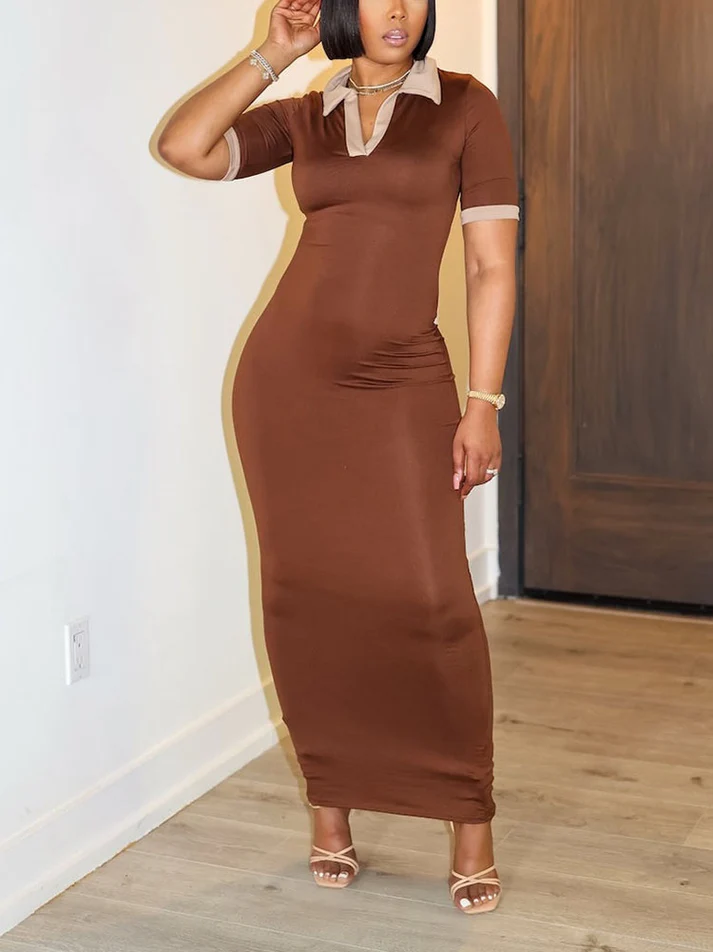 Contrast Polo Bodycon Maxi Dresses