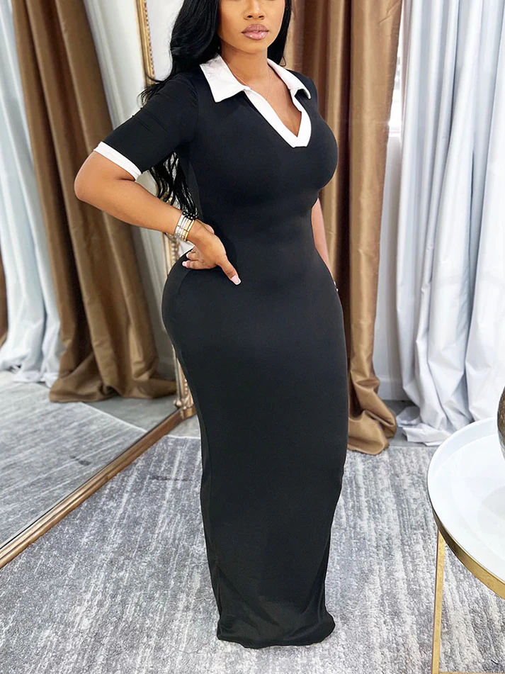 Contrast Polo Bodycon Maxi Dresses