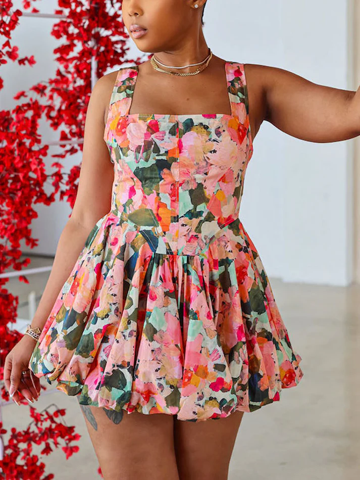 Floral Bubble Mini Dresses