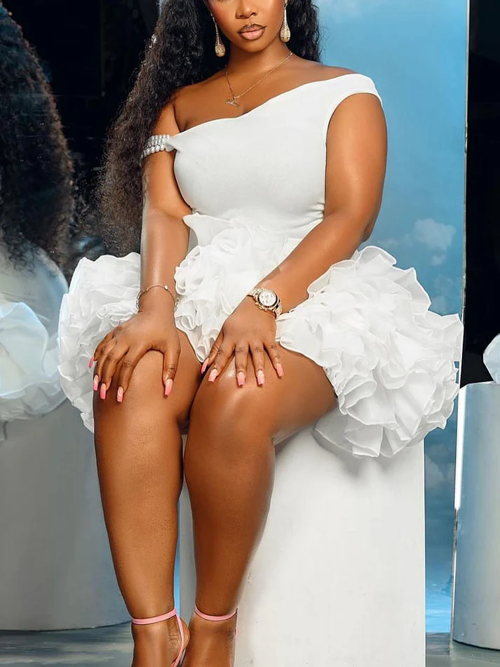Pearl One-Shoulder Ruffle Dresses