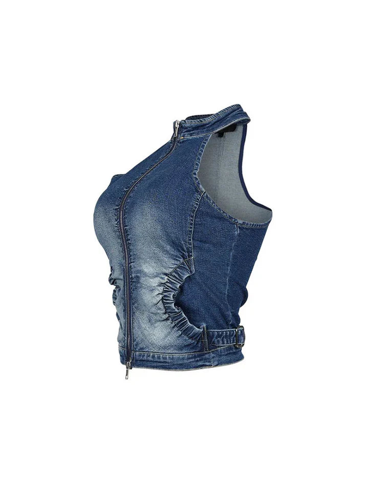 Ruched Denim Top And Shorts Sets