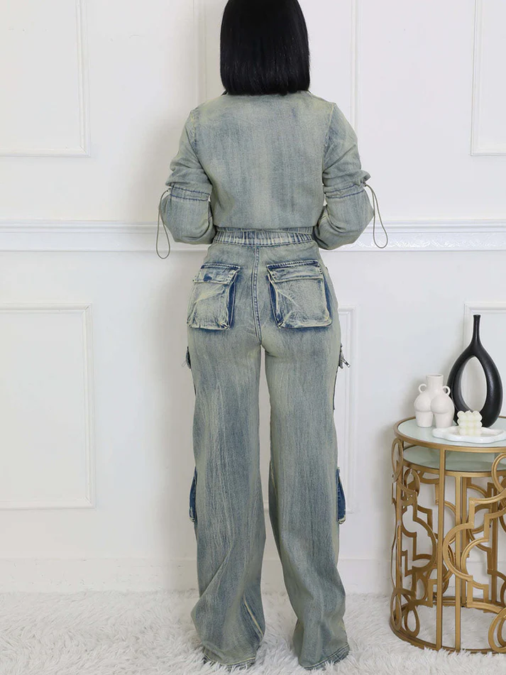 Vintage Washed Denim Cargo Sets