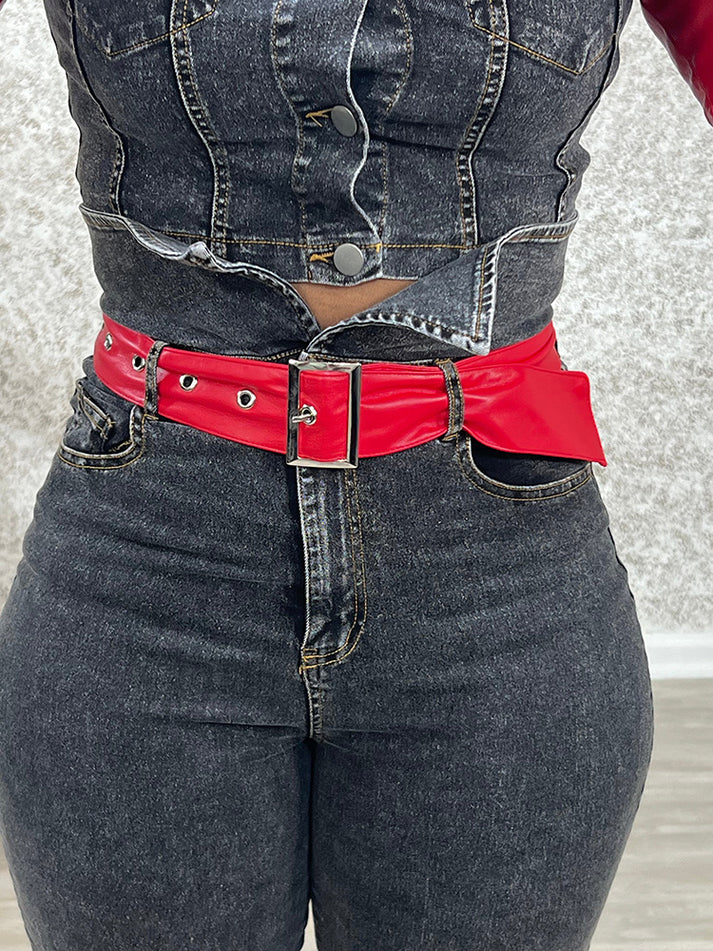 Leather Sleeve Denim Sets