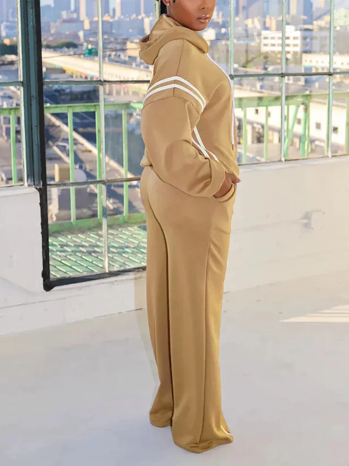 Striped Hoodie Wide Joggers Sets
