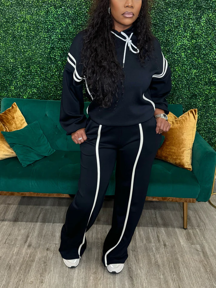 Striped Hoodie Wide Joggers Sets