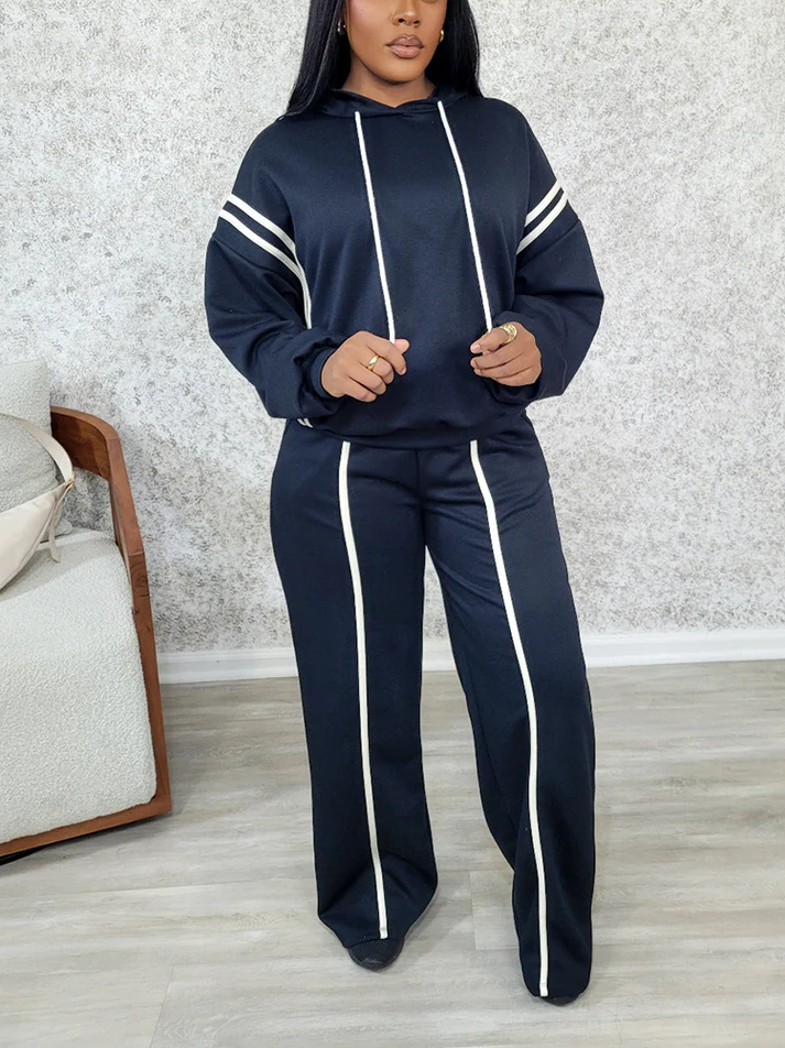 Striped Hoodie Wide Joggers Sets