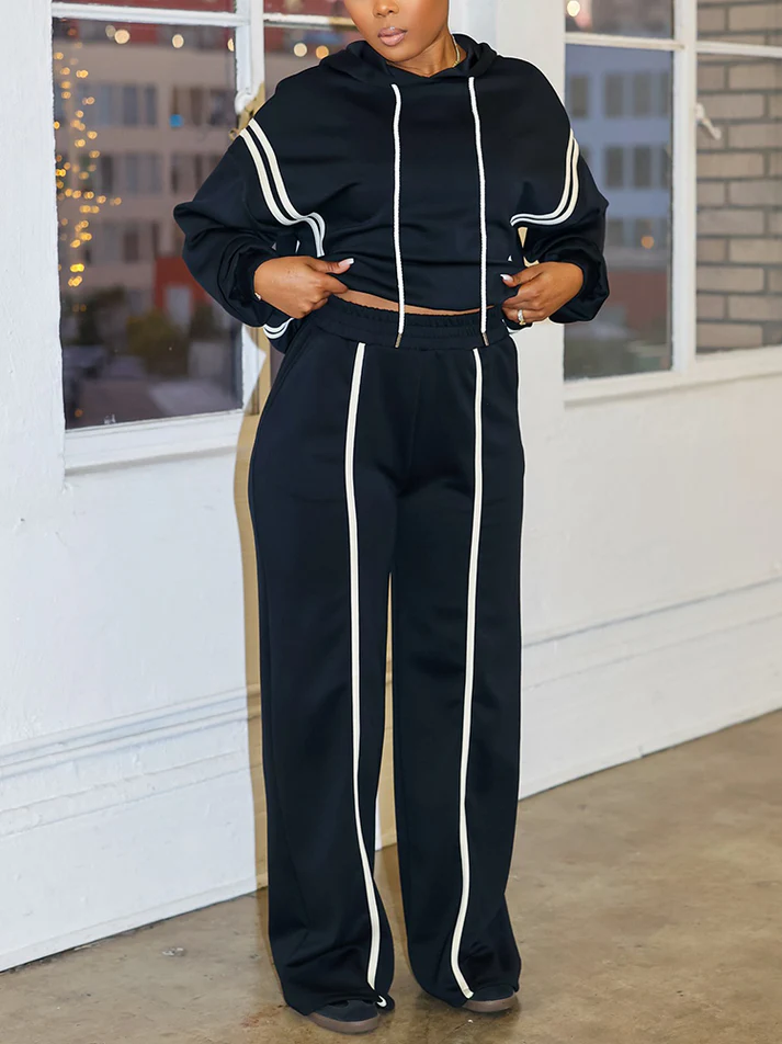 Striped Hoodie Wide Joggers Sets