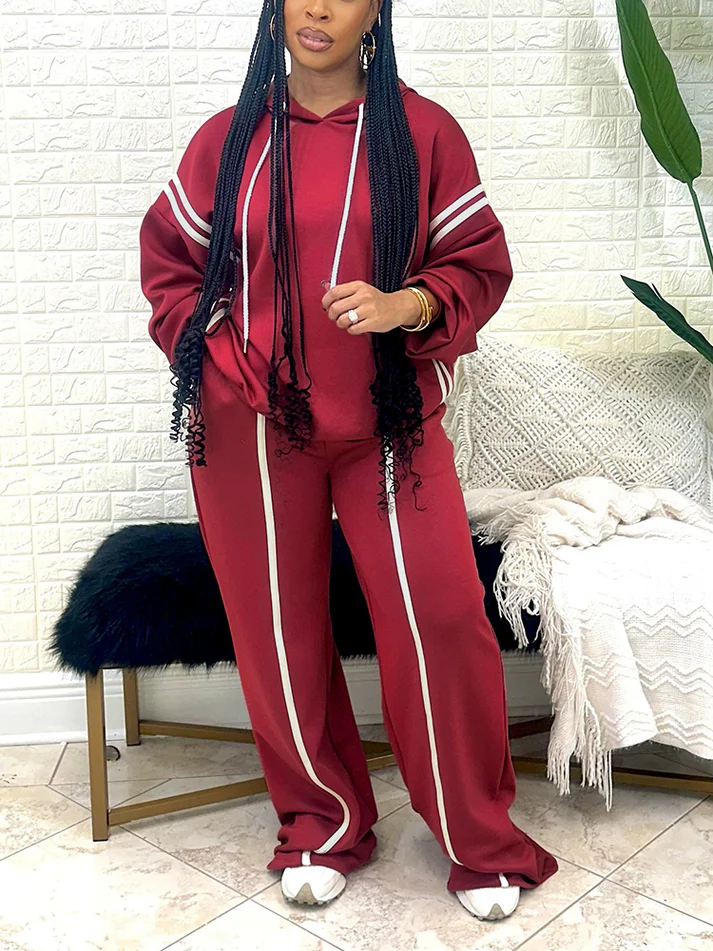 Striped Hoodie Wide Joggers Sets