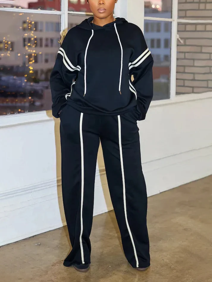 Striped Hoodie Wide Joggers Sets
