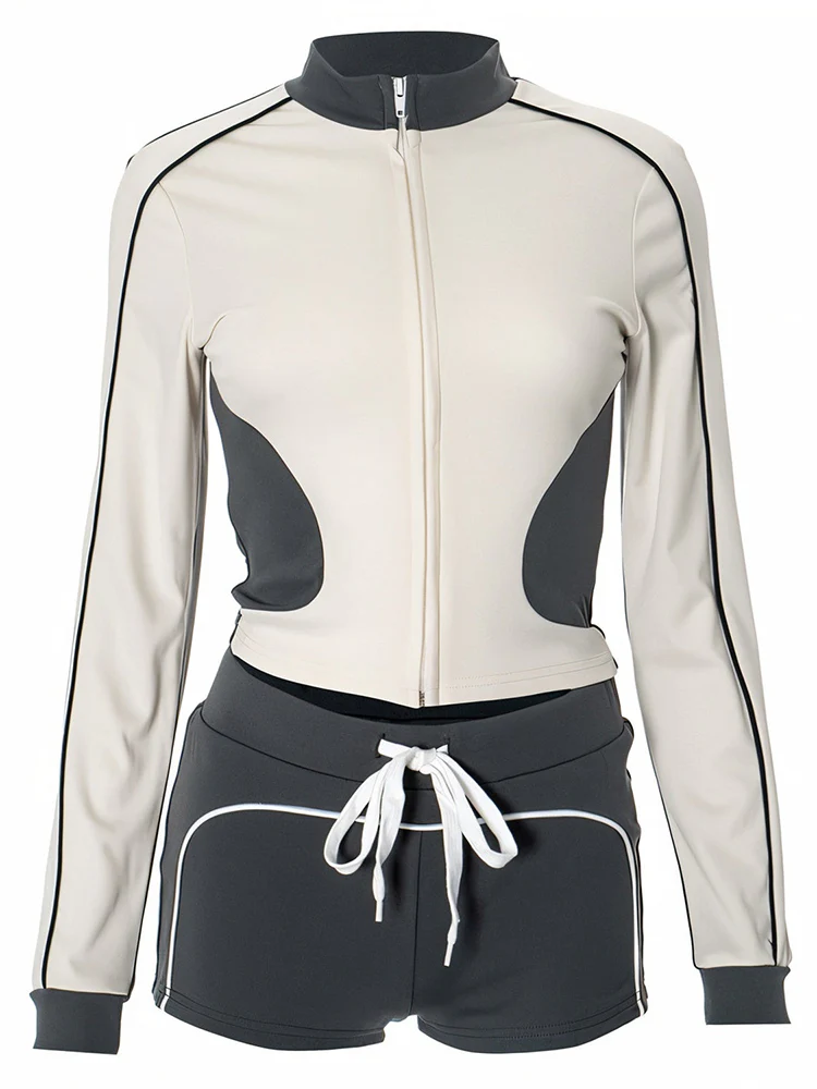 Zip Jacket Shorts Workout Sets