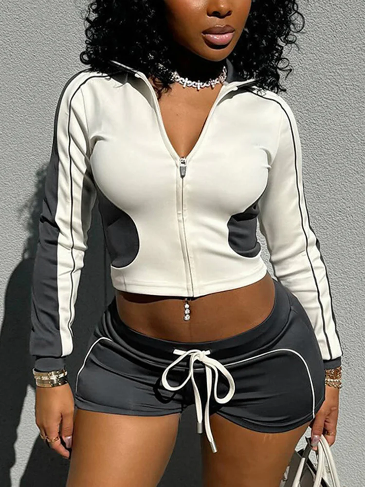 Zip Jacket Shorts Workout Sets