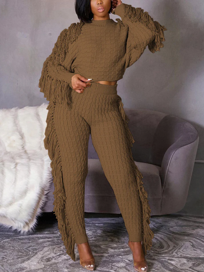 Knitted Tassel Outfit Sets